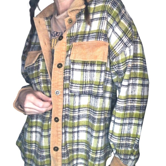 Easel Plaid Corduroy Jacket Sz M Shacket Barn Style Casual Gorpcore Boho Outdoor - Picture 2 of 8